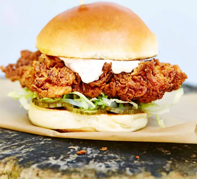 A&G hand-breaded crispy chicken burger