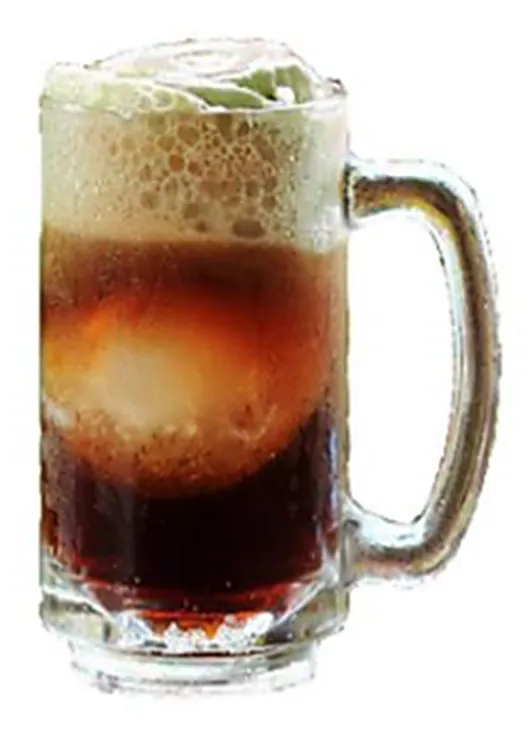 A&G craft root beer float in a frosted glass mug